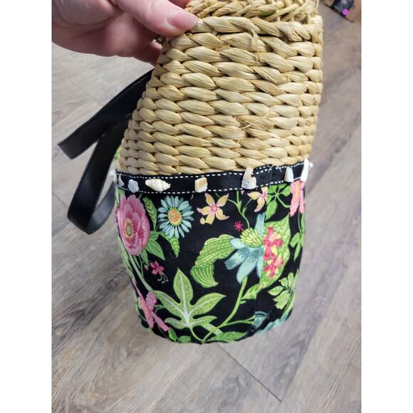 Vera Bradley Straw Beach Bag Tote Seashell Trim Large Fabric-Tie Closure Lined - Picture 7 of 8